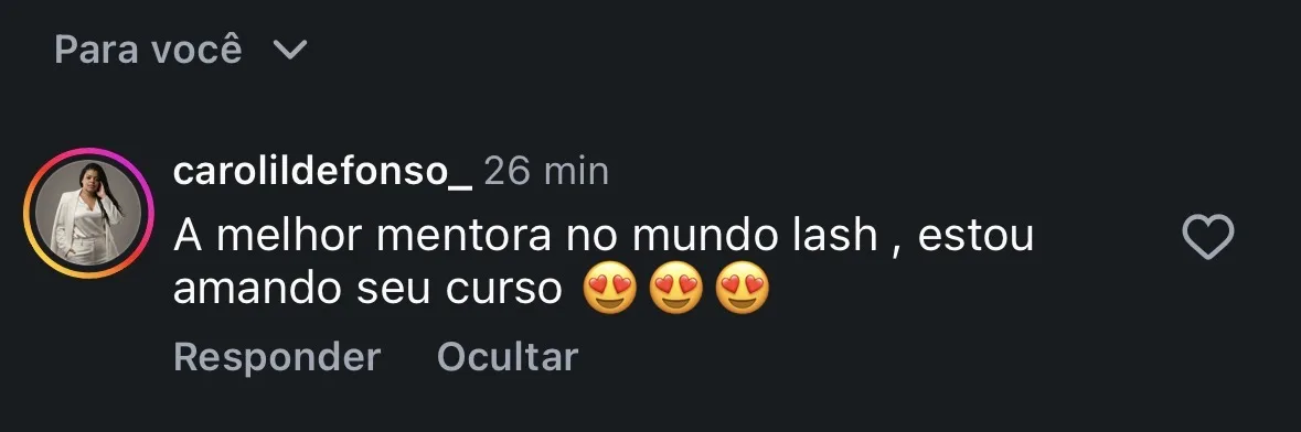 Depoimento Instagram – melhor mentora lash